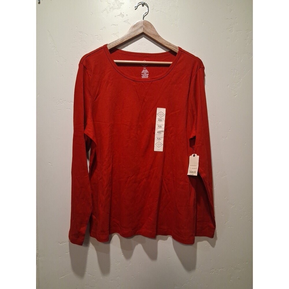 NWT‎ St Johns Bay Essential Tee Womens 2XL Cotton Red Long Sleeve Basic Staple